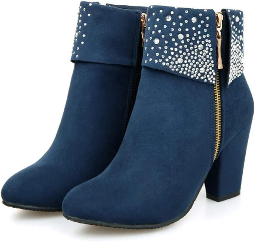 NUANXIN Fashionable water drill frosted thick heel short boots