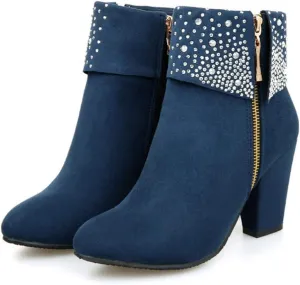 NUANXIN Fashionable water drill frosted thick heel short boots