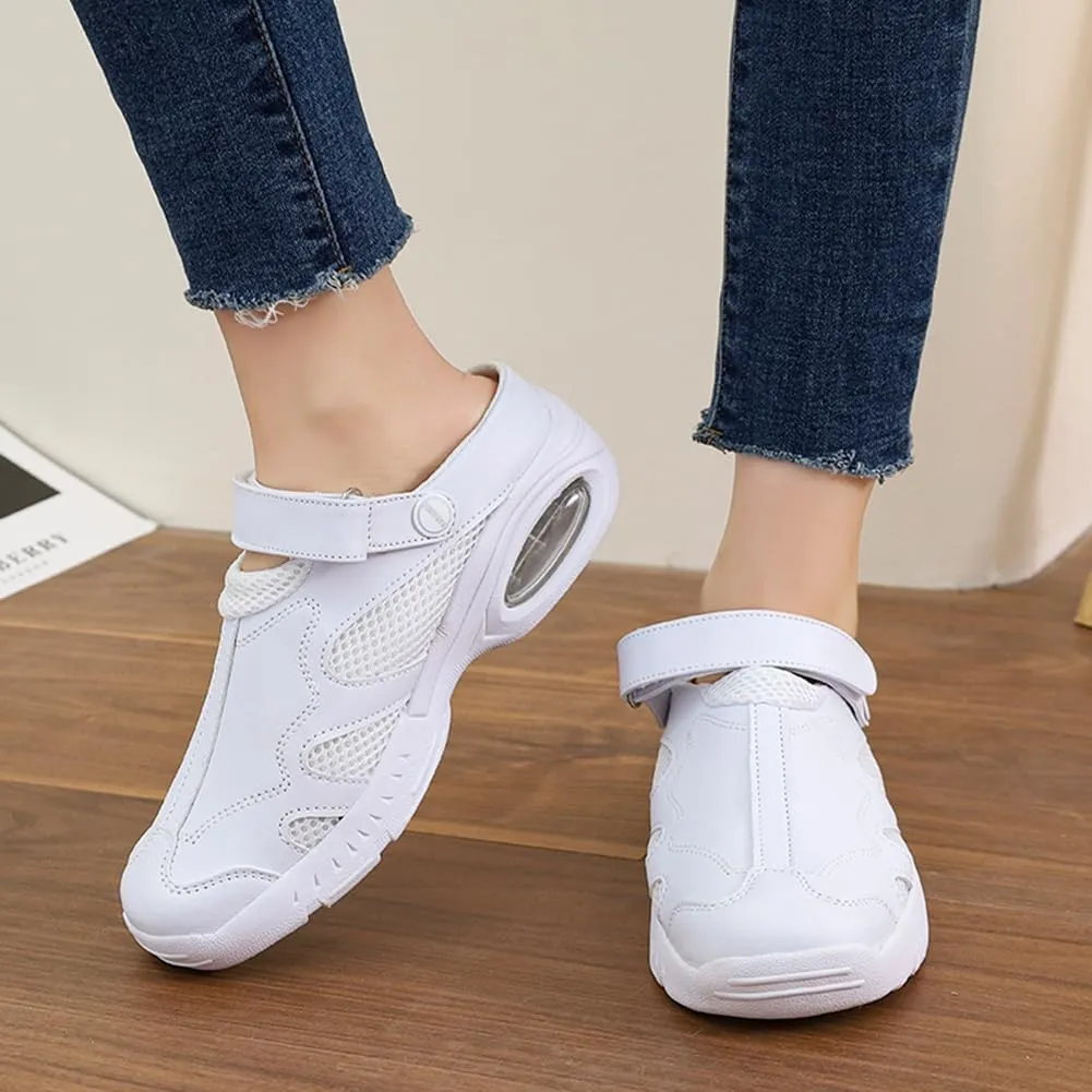 Nurse Shoes for Women Comfortable Nursing Shoes Slip On Waterproof Healthcare Work Sneakers White Leather for Running Gym
