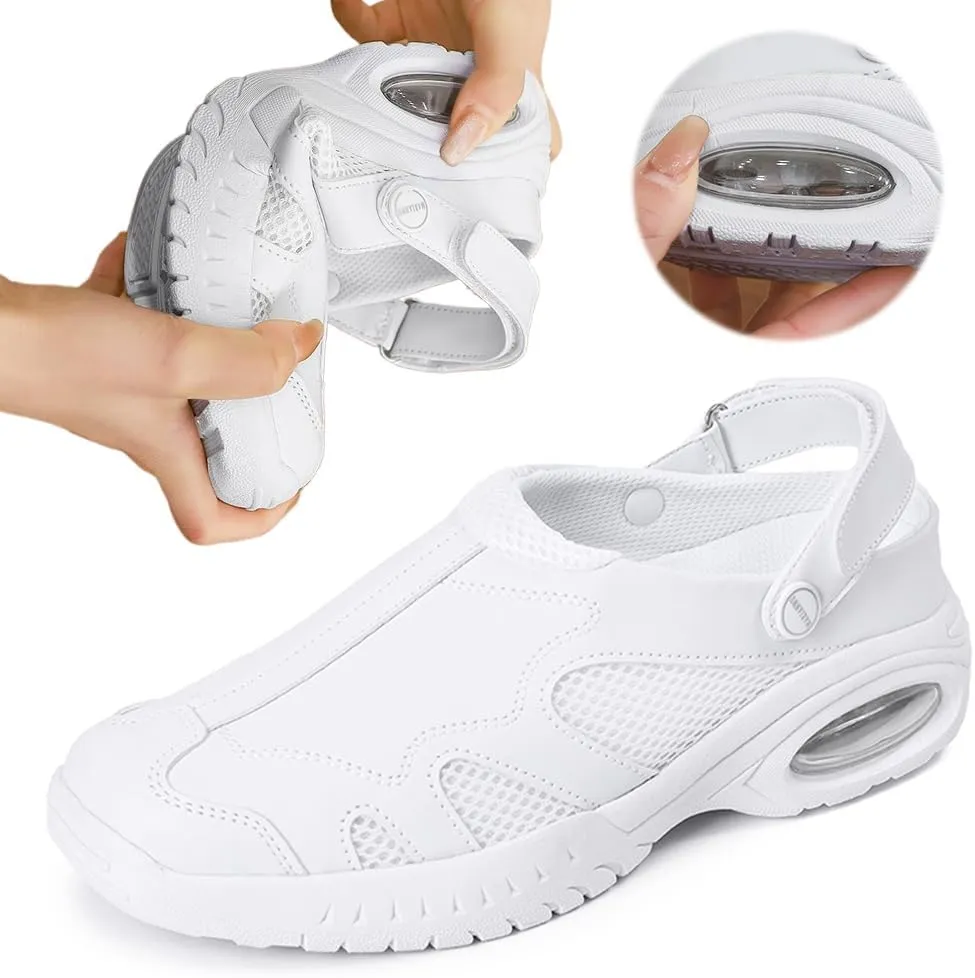 Nurse Shoes for Women Comfortable Nursing Shoes Slip On Waterproof Healthcare Work Sneakers White Leather for Running Gym