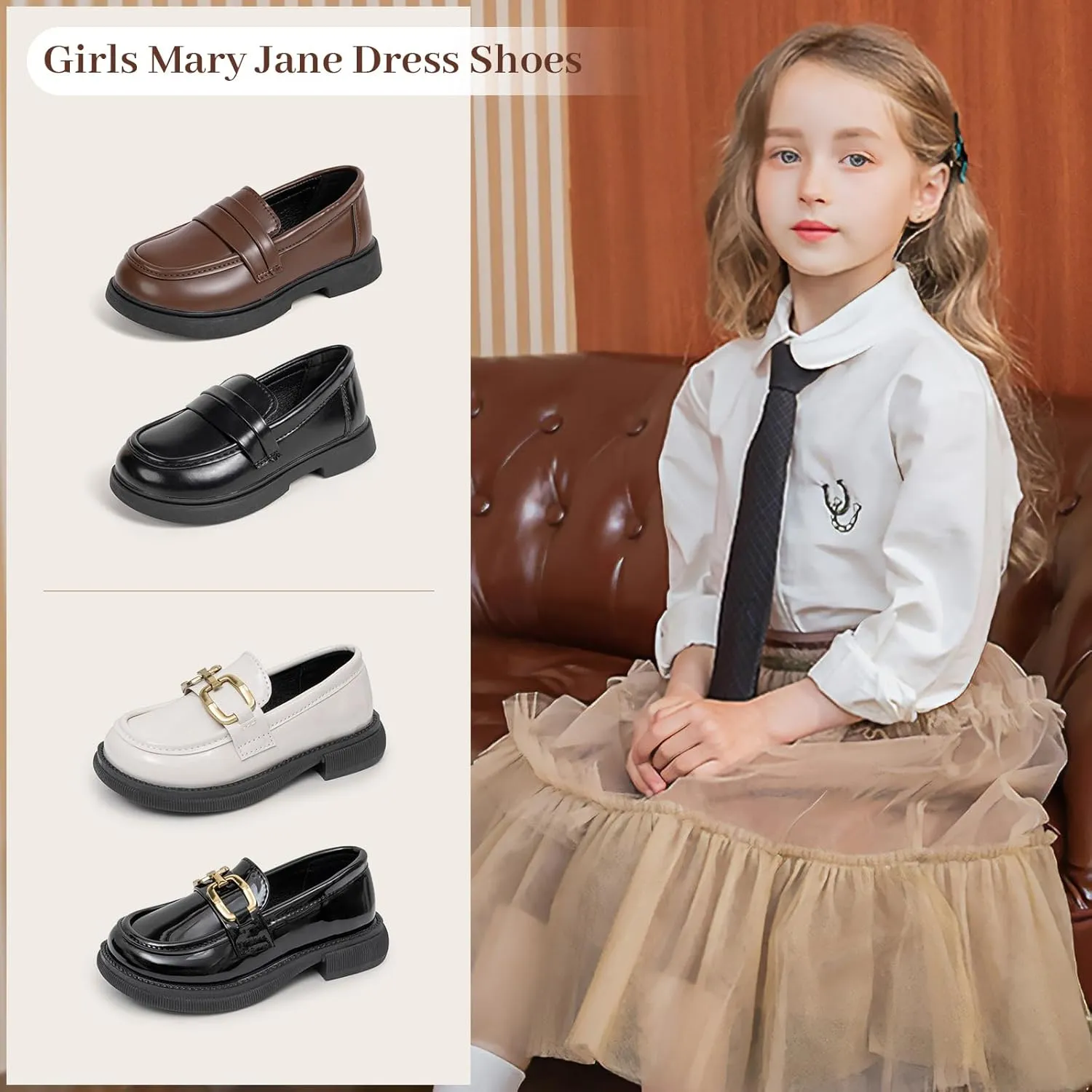 Oamico Toddler Girls Dress Shoes Loafers School Uniform Mary Jane Flats Thick Non-Slip Sole Casual Shoe (Toddler/Little Kids)