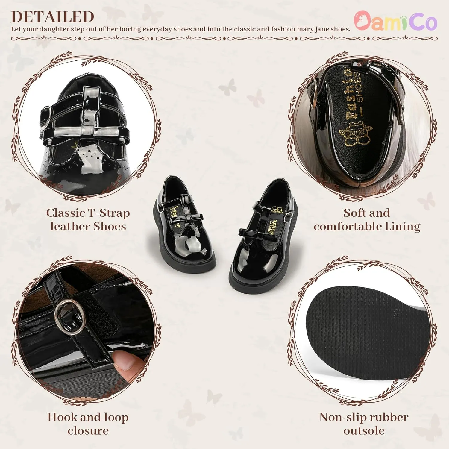 Oamico Toddler Girls Dress Shoes Loafers School Uniform Mary Jane Flats Thick Non-Slip Sole Casual Shoe (Toddler/Little Kids)