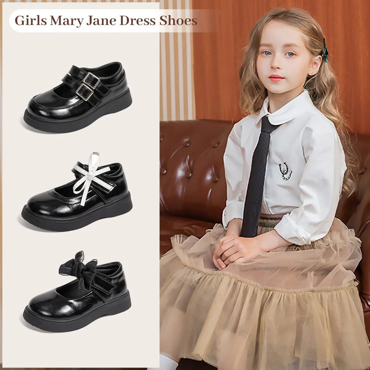 Oamico Toddler Girls Dress Shoes Loafers School Uniform Mary Jane Flats Thick Non-Slip Sole Casual Shoe (Toddler/Little Kids)
