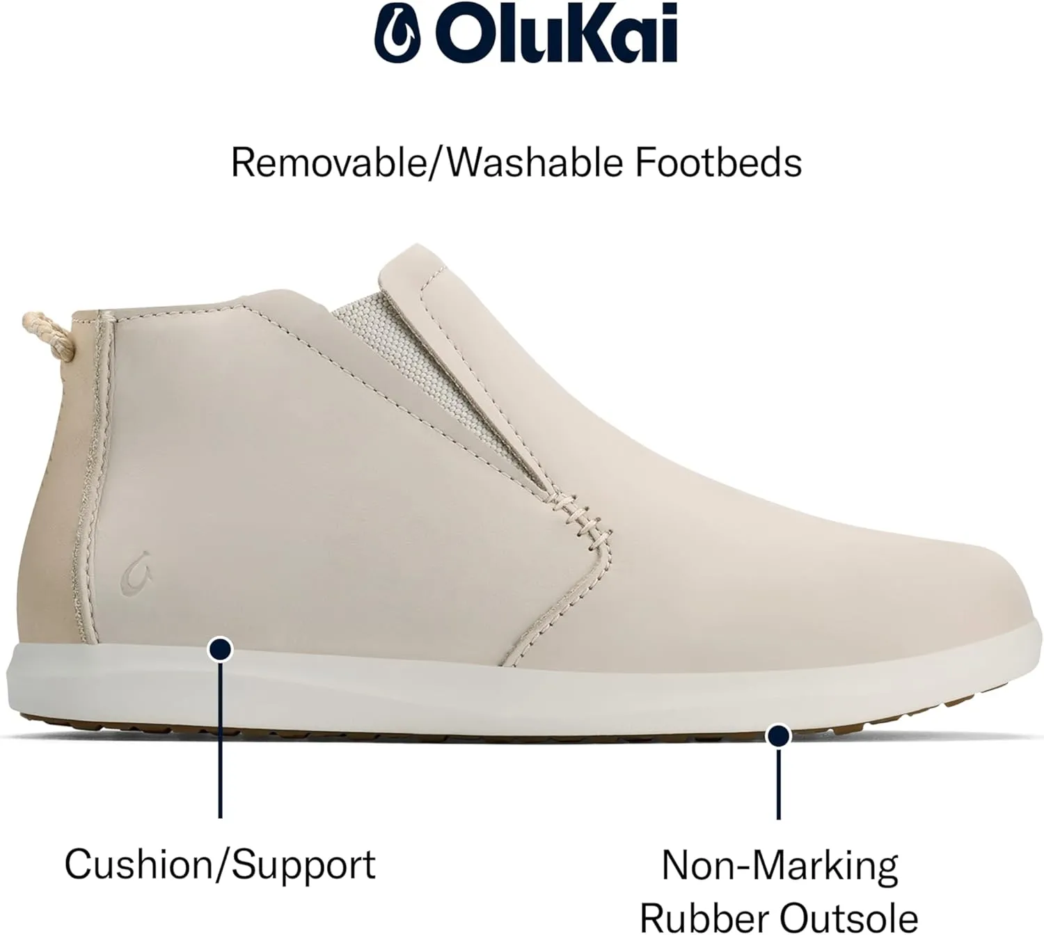OLUKAI Hawai'iloa Manu Hope Women's Booties, Soft & Comfortable Waterproof Full-Grain Leather, Elastic Gore Panels for Customized Fit & Wet Grip Rubber Soles