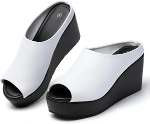 Orthopedic Wedge Sandals Women - Walking Shoes Leather Wedge Slides for Women Dressy Platform - Comfortable & Lightweight Fashion Casual Heels