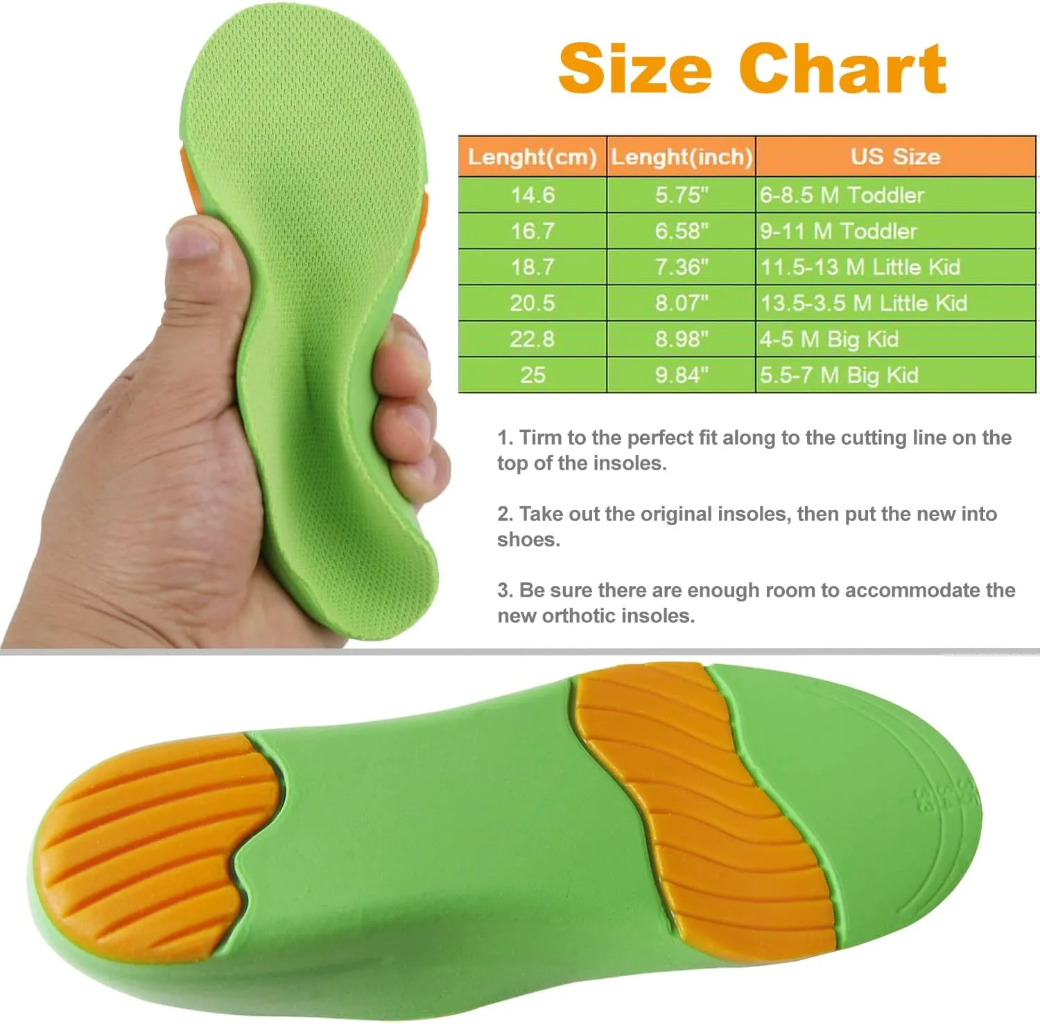 Orthotic Shoe Inserts for Little Boys Arch Support Shoe Insoles for Kids Sneakers Sports Shoe Liner Soles Deep Heel Cup for Over-Pronation and Supination