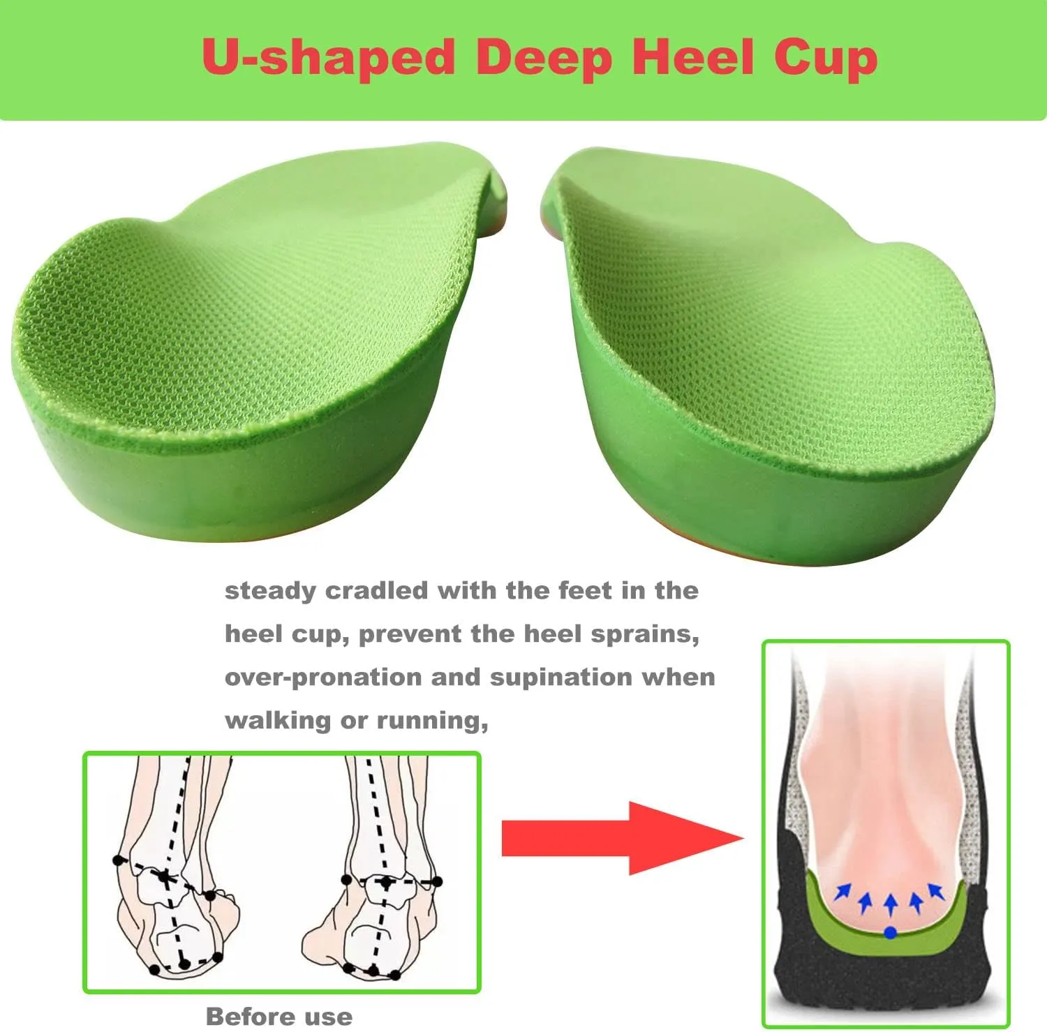 Orthotic Shoe Inserts for Little Boys Arch Support Shoe Insoles for Kids Sneakers Sports Shoe Liner Soles Deep Heel Cup for Over-Pronation and Supination