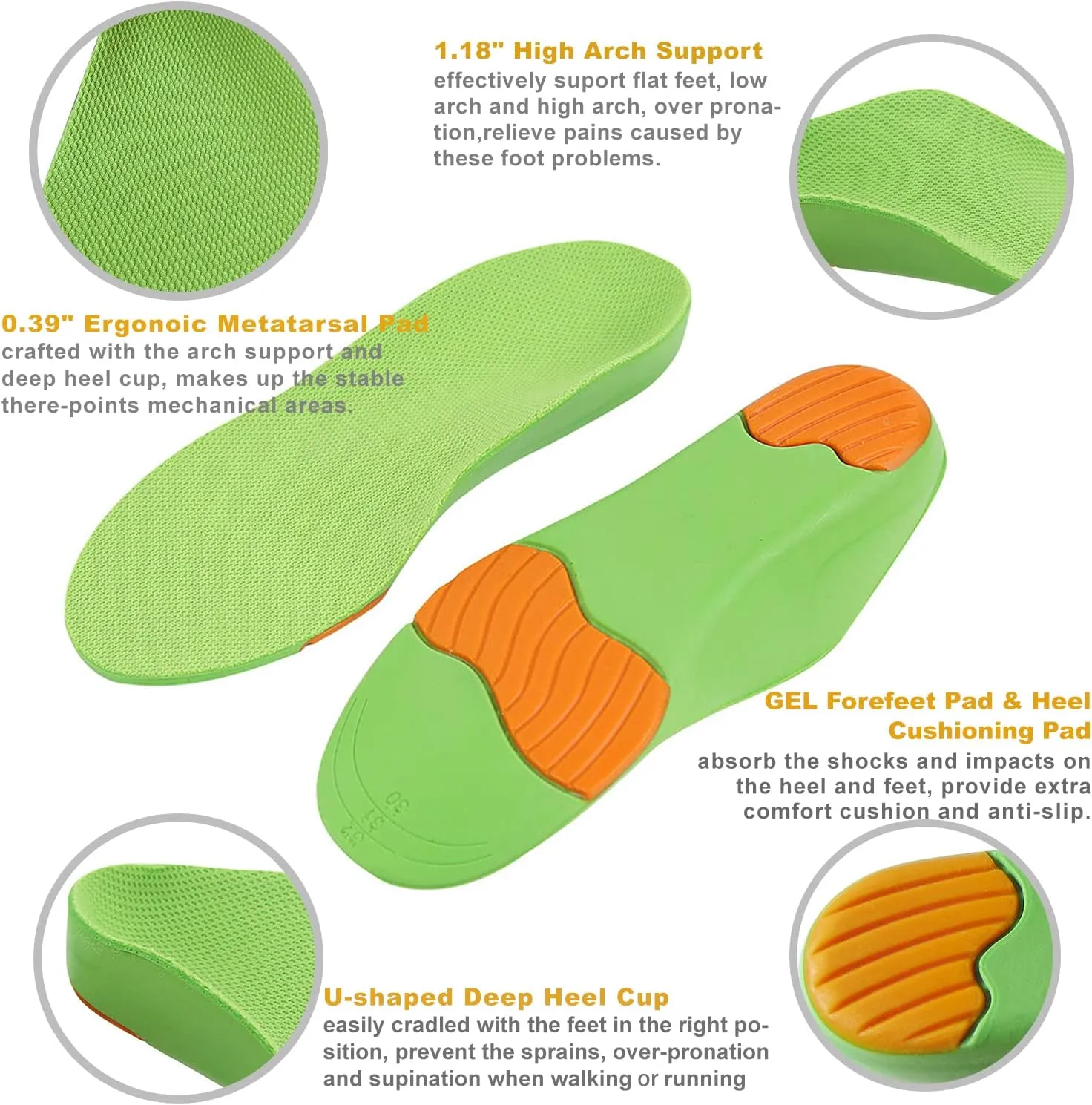 Orthotic Shoe Inserts for Little Boys Arch Support Shoe Insoles for Kids Sneakers Sports Shoe Liner Soles Deep Heel Cup for Over-Pronation and Supination