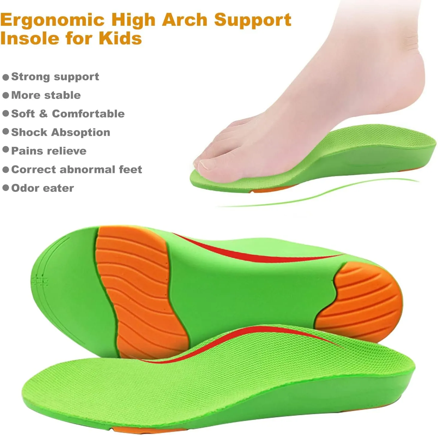 Orthotic Shoe Inserts for Little Boys Arch Support Shoe Insoles for Kids Sneakers Sports Shoe Liner Soles Deep Heel Cup for Over-Pronation and Supination
