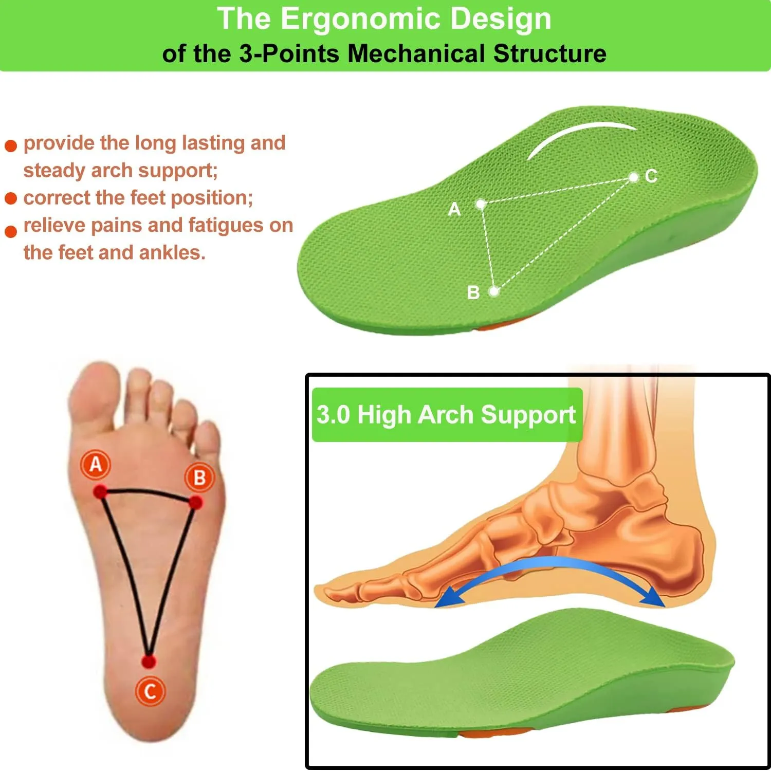 Orthotic Shoe Inserts for Little Boys Arch Support Shoe Insoles for Kids Sneakers Sports Shoe Liner Soles Deep Heel Cup for Over-Pronation and Supination