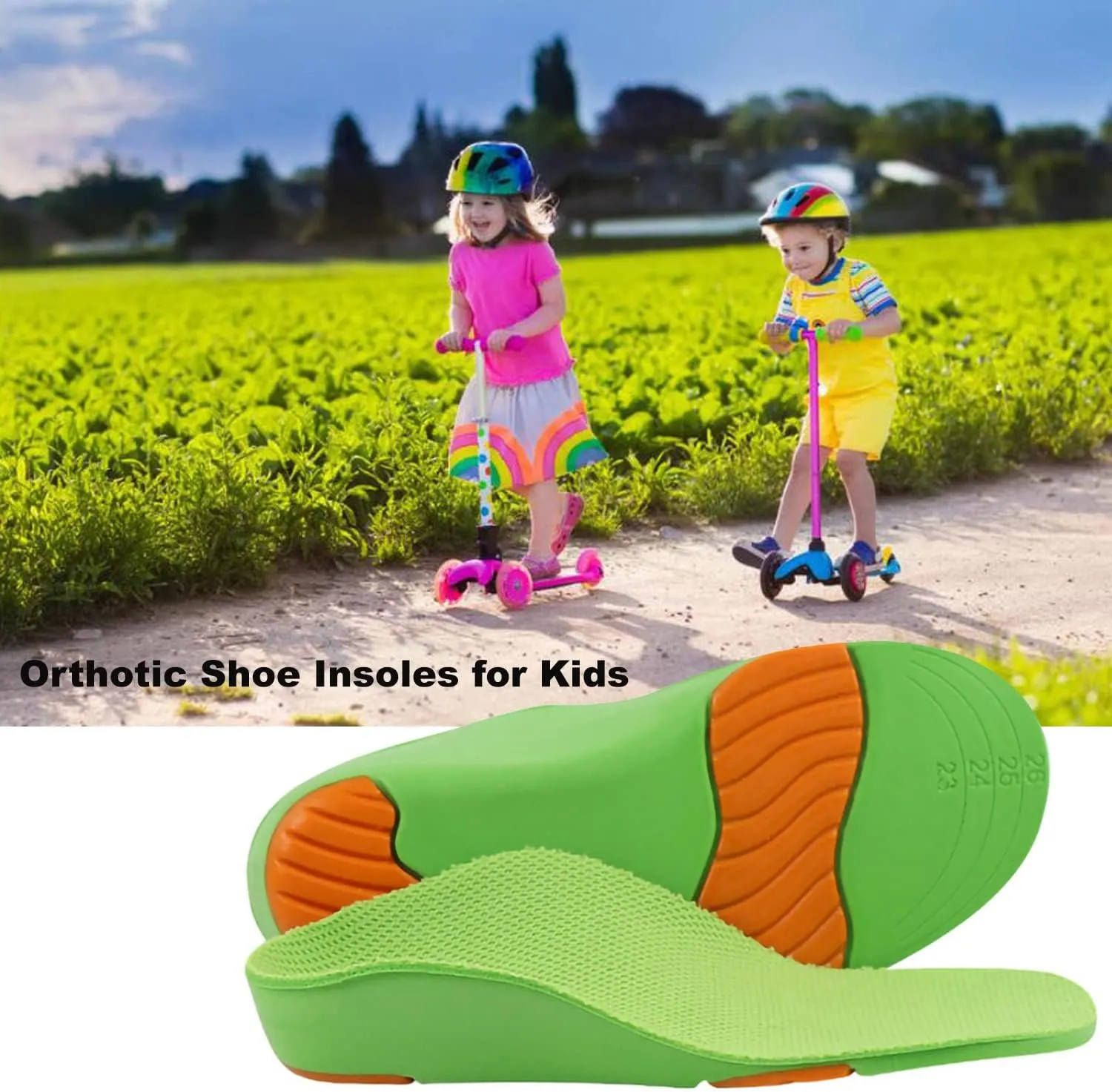 Orthotic Shoe Inserts for Little Boys Arch Support Shoe Insoles for Kids Sneakers Sports Shoe Liner Soles Deep Heel Cup for Over-Pronation and Supination