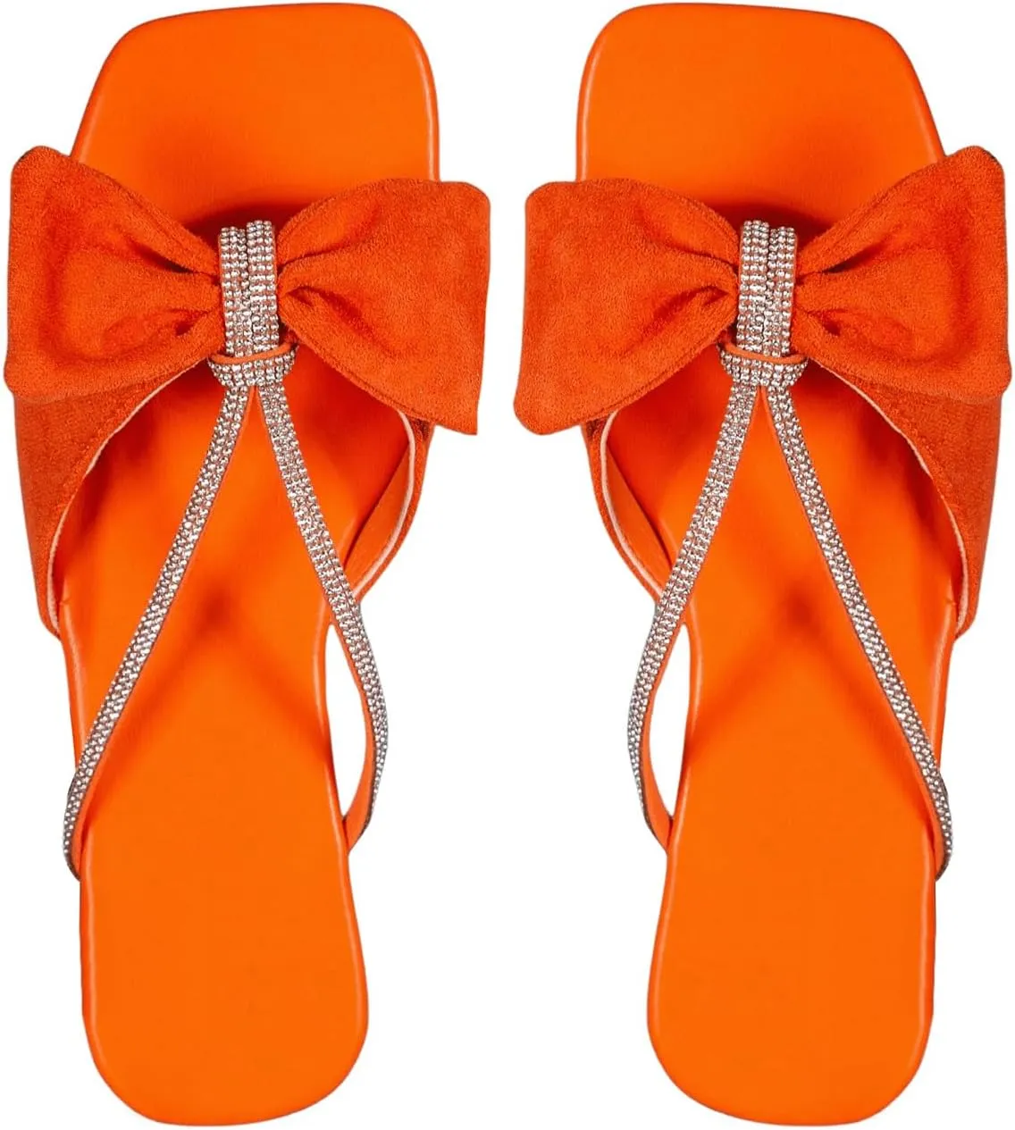 OYOANGLE Women's Rhinestone Bow Open Toe Corduroy Flat Sandals Summer Casual Slide Sandals