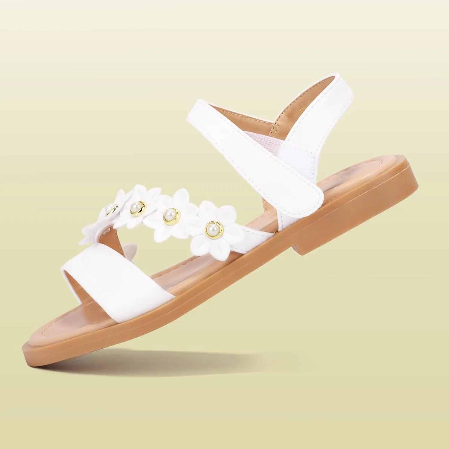 PANDANINJIA Gina Girls Sandals Open Toe Summer Flats Dress Sandals Shoes Toddler/Little Kid/Big Kid