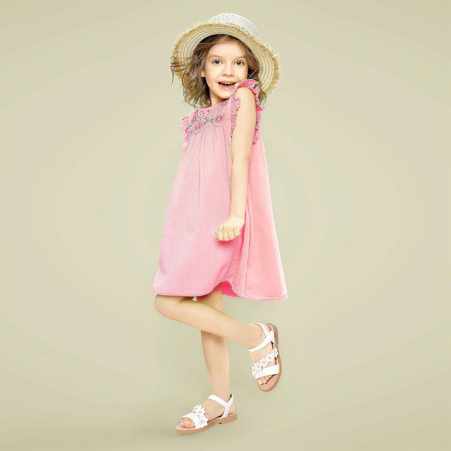 PANDANINJIA Gina Girls Sandals Open Toe Summer Flats Dress Sandals Shoes Toddler/Little Kid/Big Kid