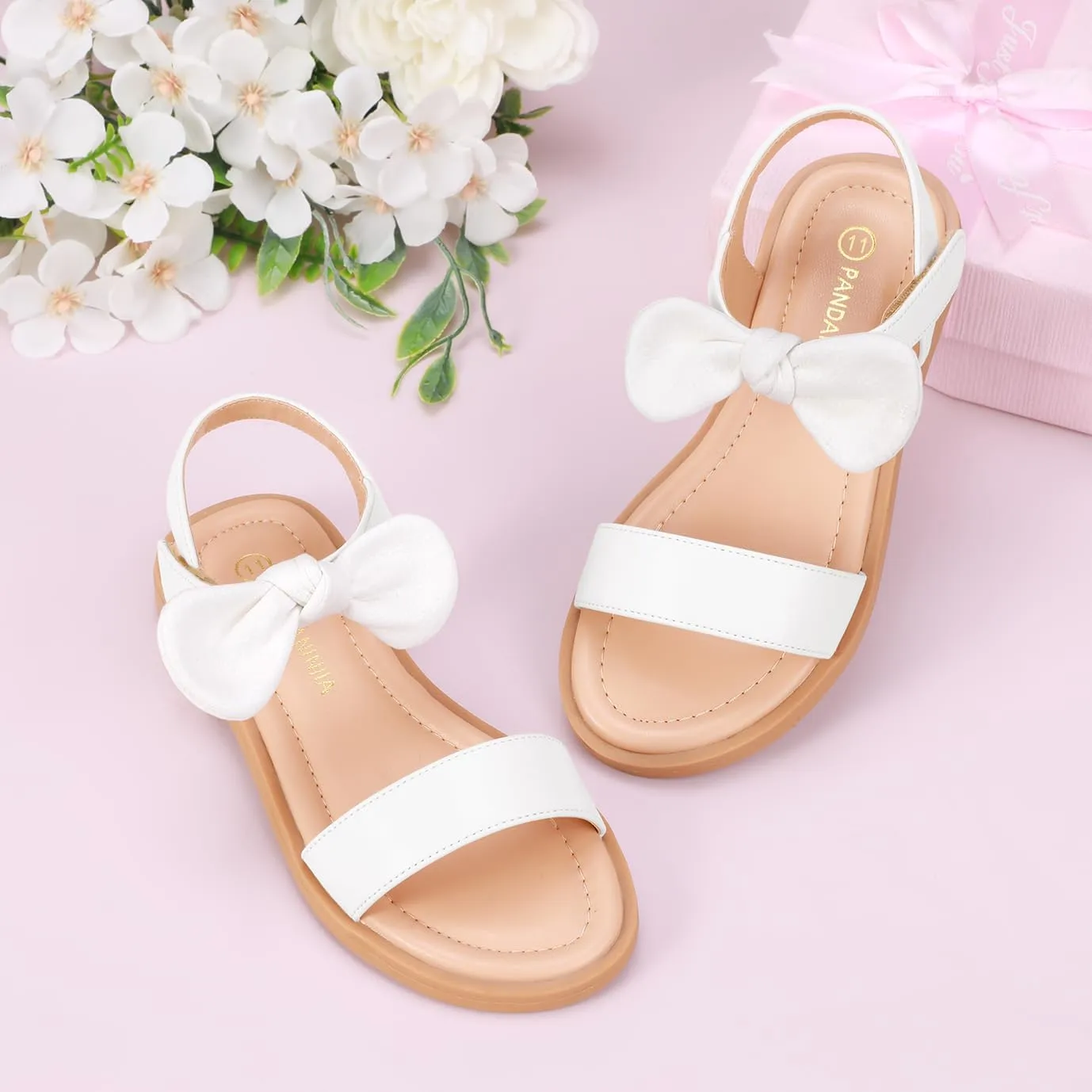PANDANINJIA Gina Girls Sandals Open Toe Summer Flats Dress Sandals Shoes Toddler/Little Kid/Big Kid