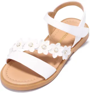 PANDANINJIA Gina Girls Sandals Open Toe Summer Flats Dress Sandals Shoes Toddler/Little Kid/Big Kid