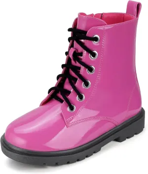 PANDANINJIA Girls Boys Combat Boots Lace Up Little Big Kids Toddler Booties with Side Zipper Ankle Dress Girls Boots