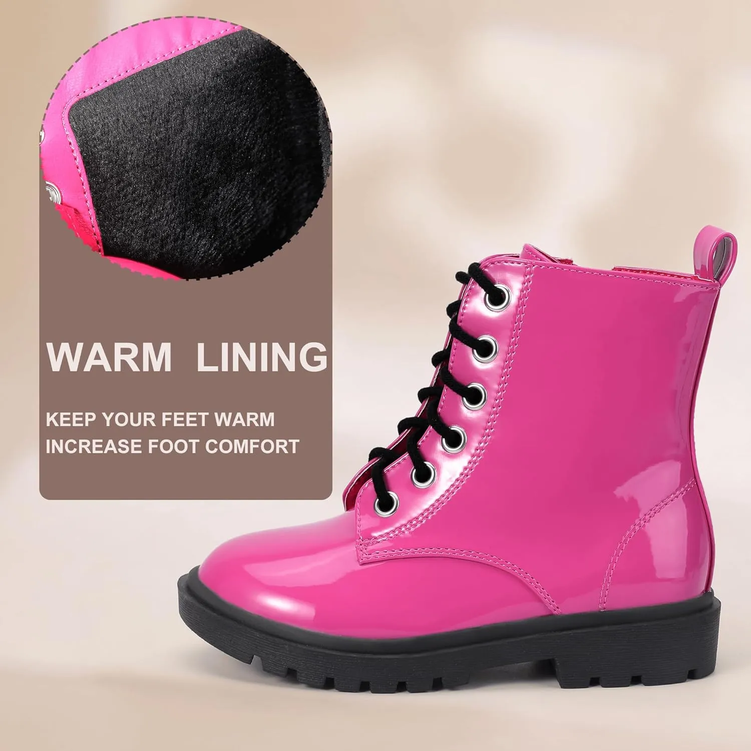 PANDANINJIA Girls Boys Combat Boots Lace Up Little Big Kids Toddler Booties with Side Zipper Ankle Dress Girls Boots