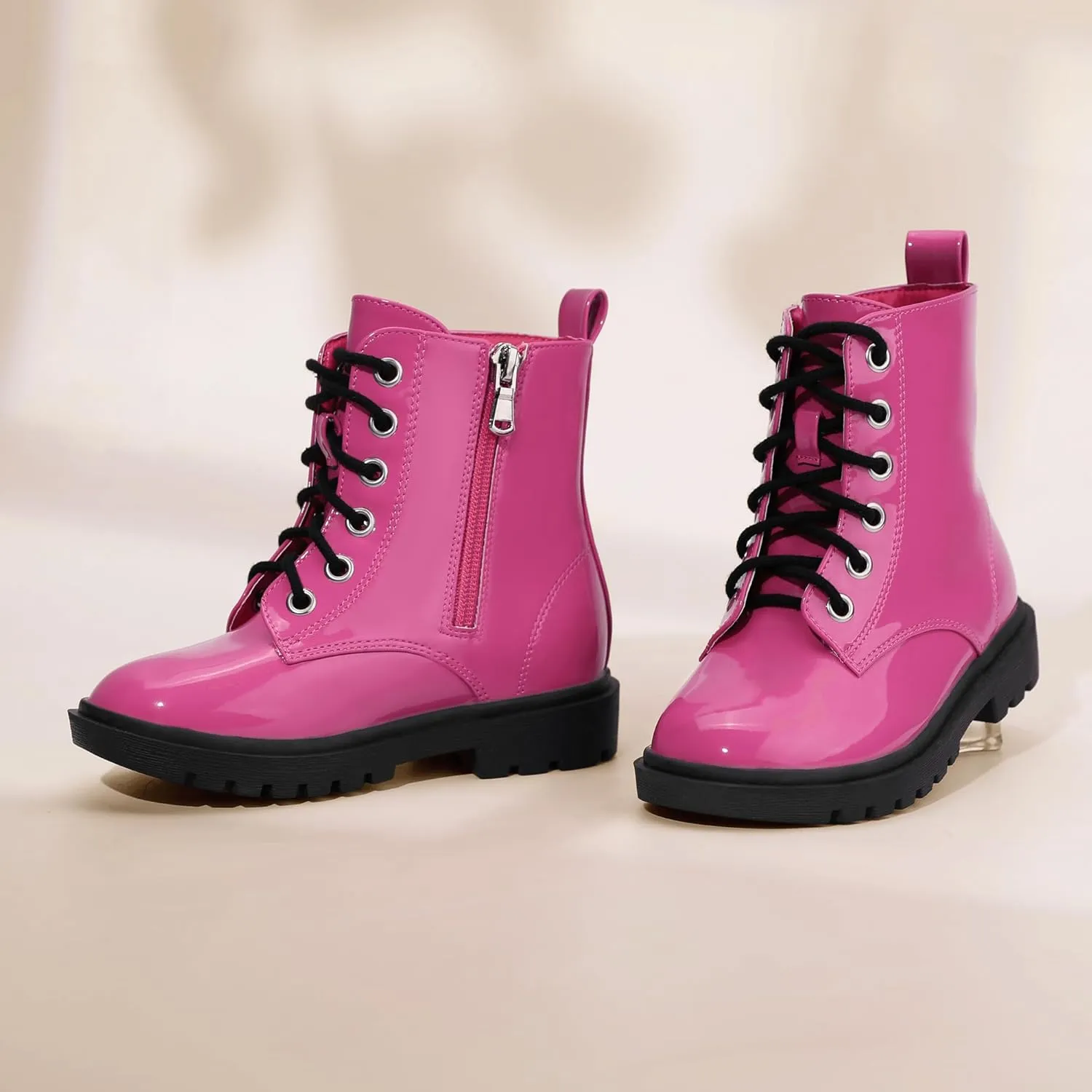 PANDANINJIA Girls Boys Combat Boots Lace Up Little Big Kids Toddler Booties with Side Zipper Ankle Dress Girls Boots