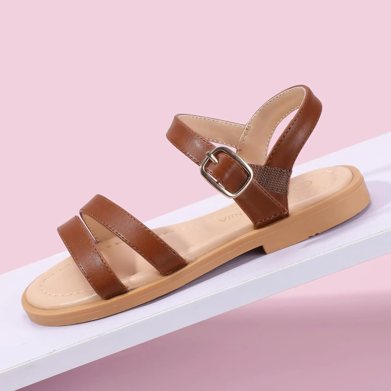 PANDANINJIA Girls Sandals Toddler Little Big Kids Kid Cute Open Toe Flats Dress Sandals Mona Summer Shoes