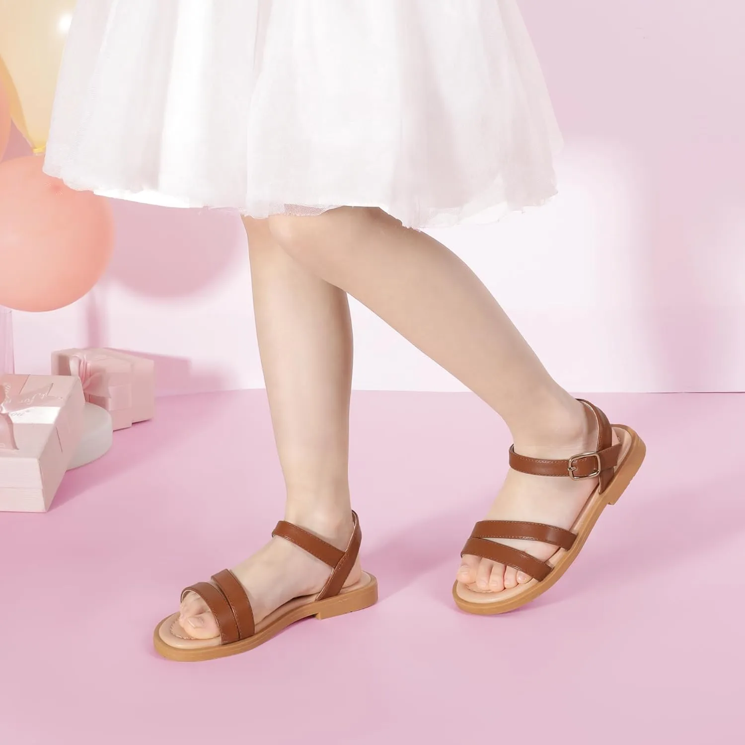 PANDANINJIA Girls Sandals Toddler Little Big Kids Kid Cute Open Toe Flats Dress Sandals Mona Summer Shoes