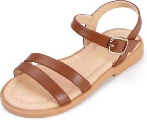 PANDANINJIA Girls Sandals Toddler Little Big Kids Kid Cute Open Toe Flats Dress Sandals Mona Summer Shoes