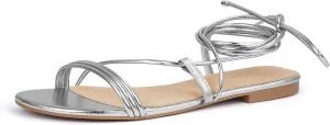 PARTY Women's Strappy Sandals Lace Up Flats Tie Up Open Toe Ankle Strap Shoes