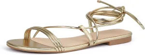 PARTY Women's Strappy Sandals Lace Up Flats Tie Up Open Toe Ankle Strap Shoes