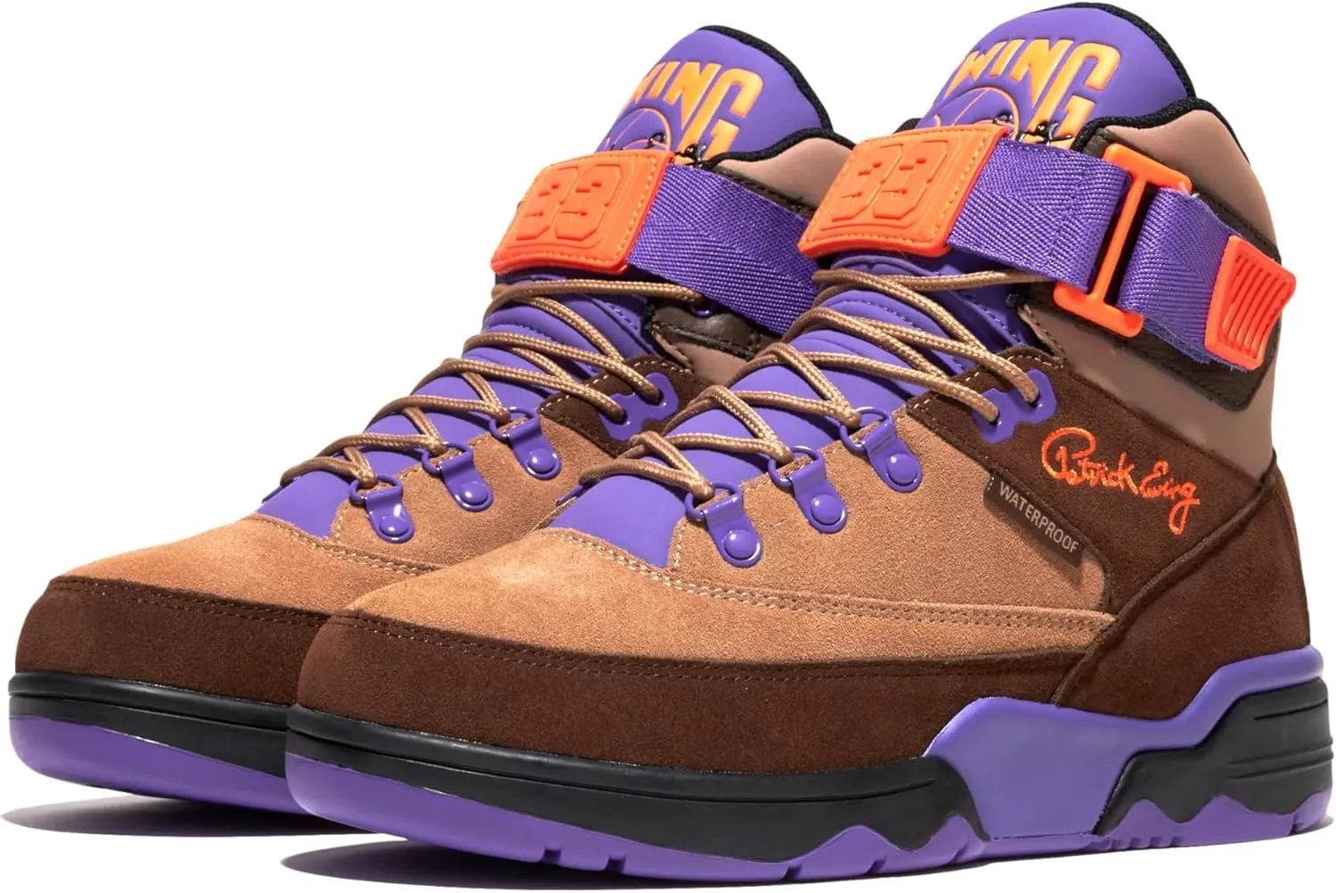 PATRICK EWING ATHLETICS 33 HI WINTER Men's Waterproof Basketball Shoes, Brown/Beige/Purple/Orange - Insulated for Cold Weather