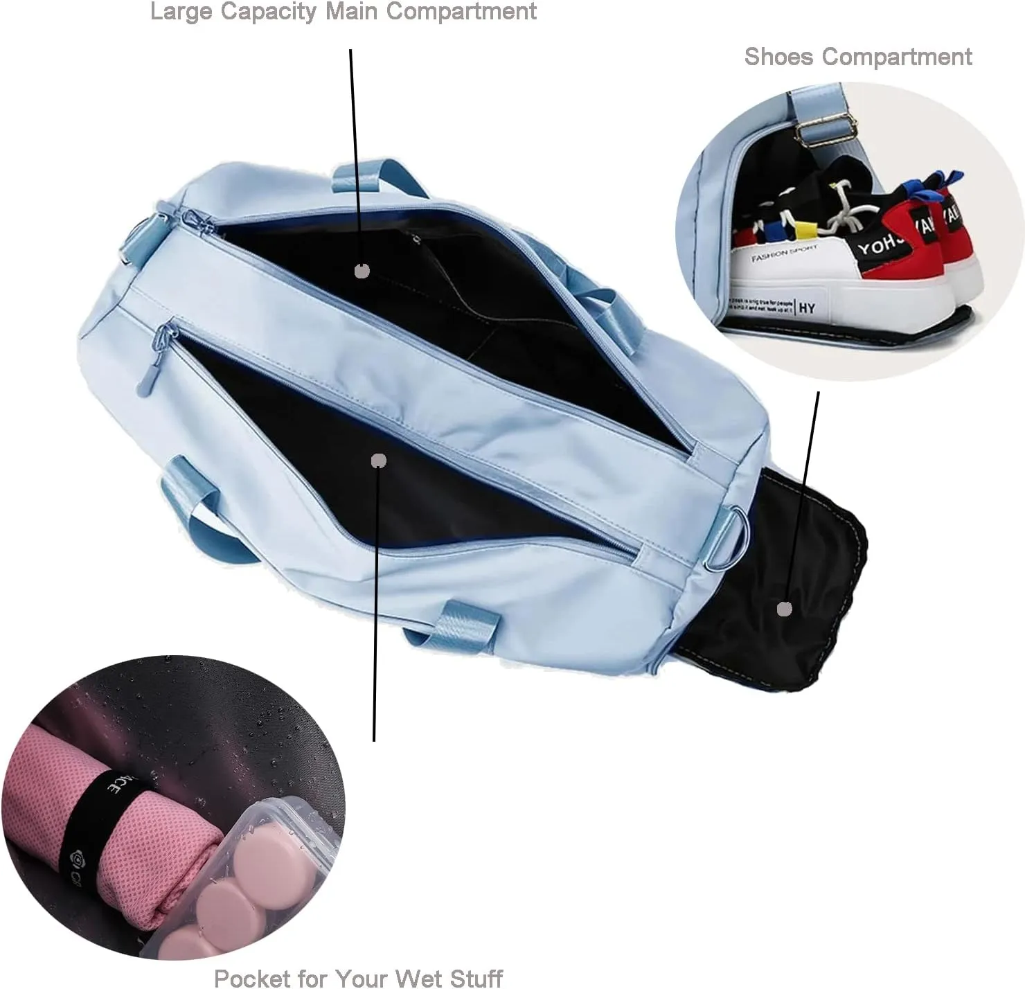 Personalized Duffel Bag Embroidered Sports Gym Bag Travel with Wet Dry Pockets & Shoe Compartment Gift For Groomsman,Bridesmaid (Baby Blue)