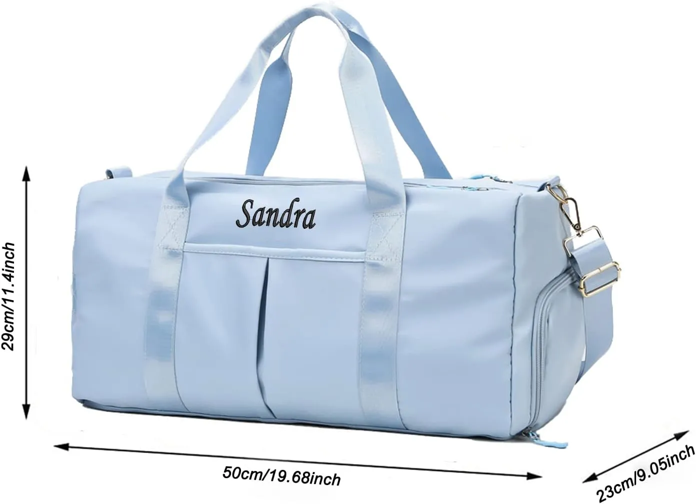 Personalized Duffel Bag Embroidered Sports Gym Bag Travel with Wet Dry Pockets & Shoe Compartment Gift For Groomsman,Bridesmaid (Baby Blue)