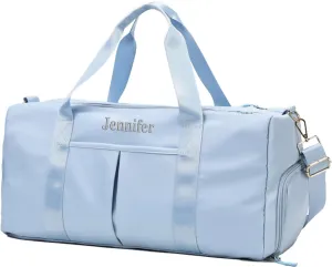 Personalized Duffel Bag Embroidered Sports Gym Bag Travel with Wet Dry Pockets & Shoe Compartment Gift For Groomsman,Bridesmaid (Baby Blue)