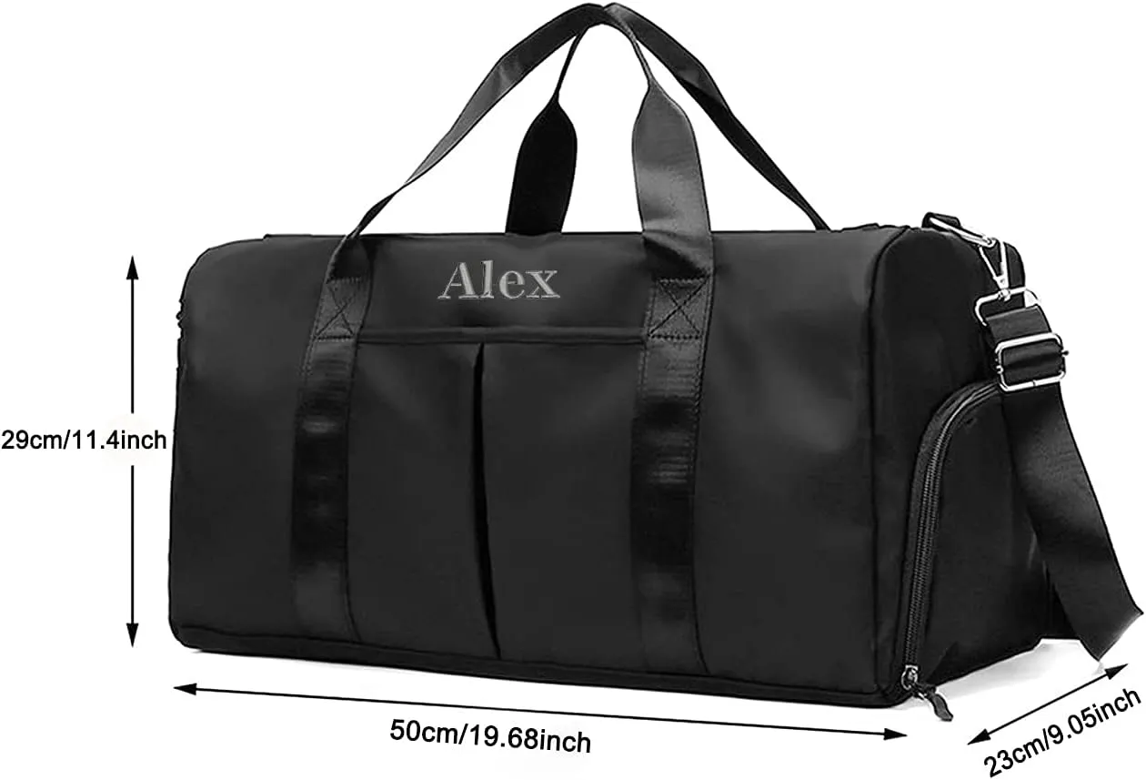 Personalized Duffel Bag Embroidered Sports Gym Bag Travel with Wet Dry Pockets & Shoe Compartment Gift For Groomsman,Bridesmaid (Black)