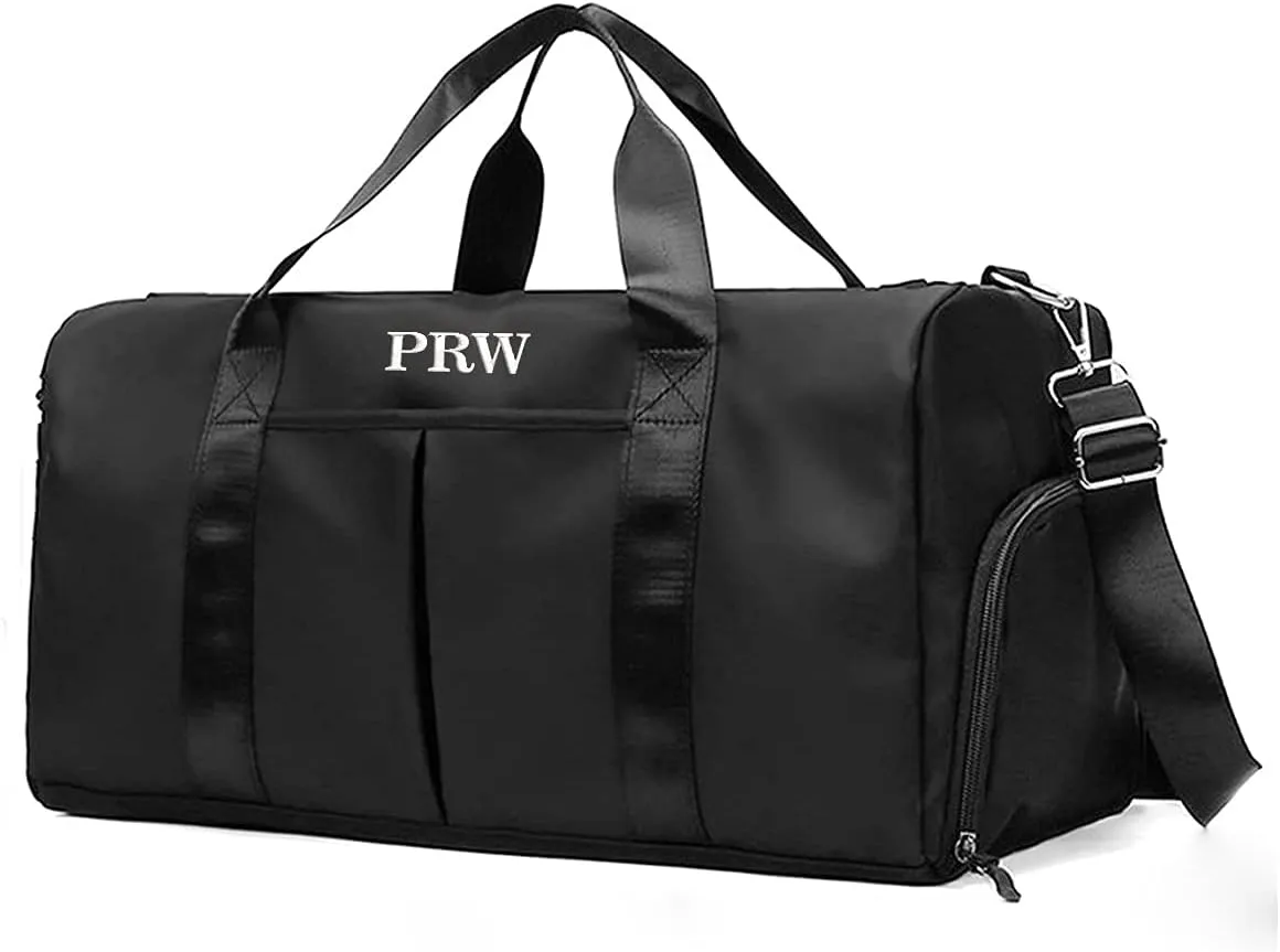 Personalized Duffel Bag Embroidered Sports Gym Bag Travel with Wet Dry Pockets & Shoe Compartment Gift For Groomsman,Bridesmaid (Black)