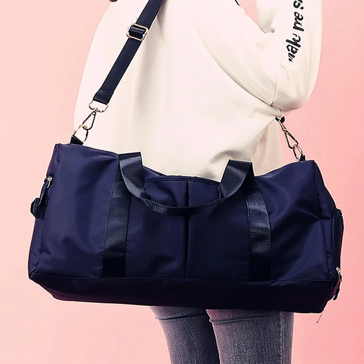 Personalized Duffel Bag Embroidered Sports Gym Bag Travel with Wet Dry Pockets & Shoe Compartment Gift For Groomsman,Bridesmaid (Navy Blue)