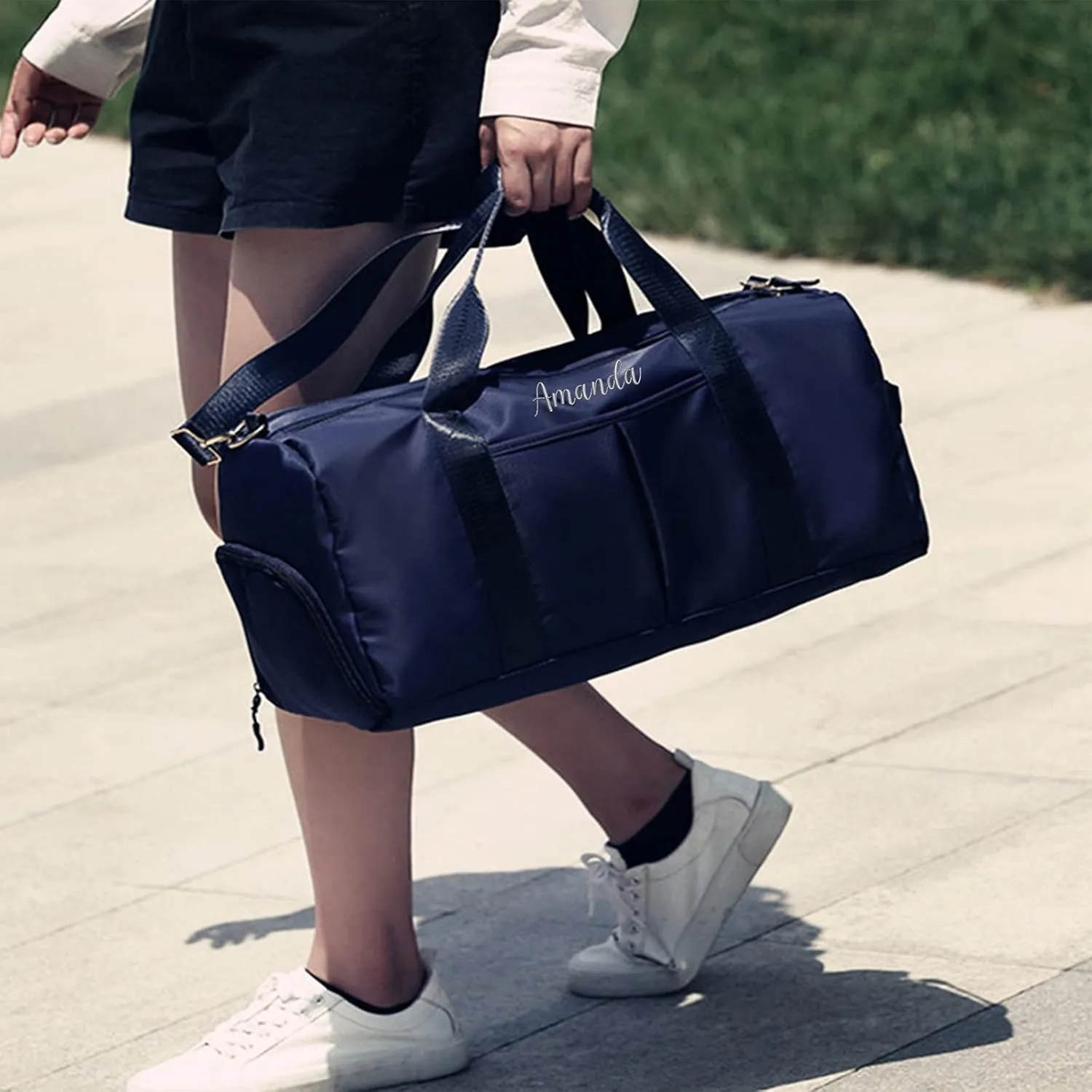 Personalized Duffel Bag Embroidered Sports Gym Bag Travel with Wet Dry Pockets & Shoe Compartment Gift For Groomsman,Bridesmaid (Navy Blue)