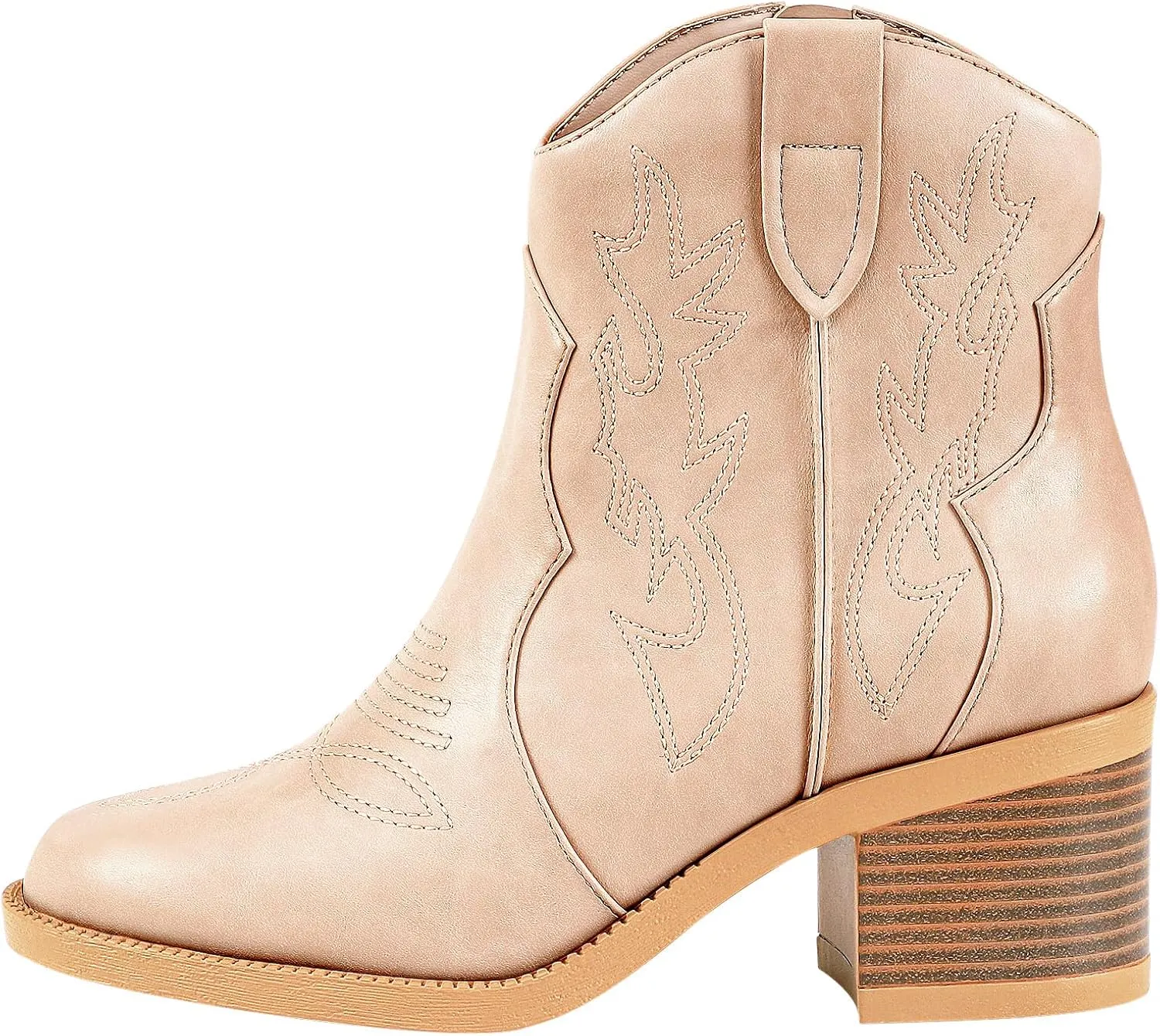 PIZZ ANNU Women's Embroidered Western Cowboy Boots Cowgirl Round Toe Short Ankle Boots Ladies Fashion Retro Classic Booties Chunky Heels