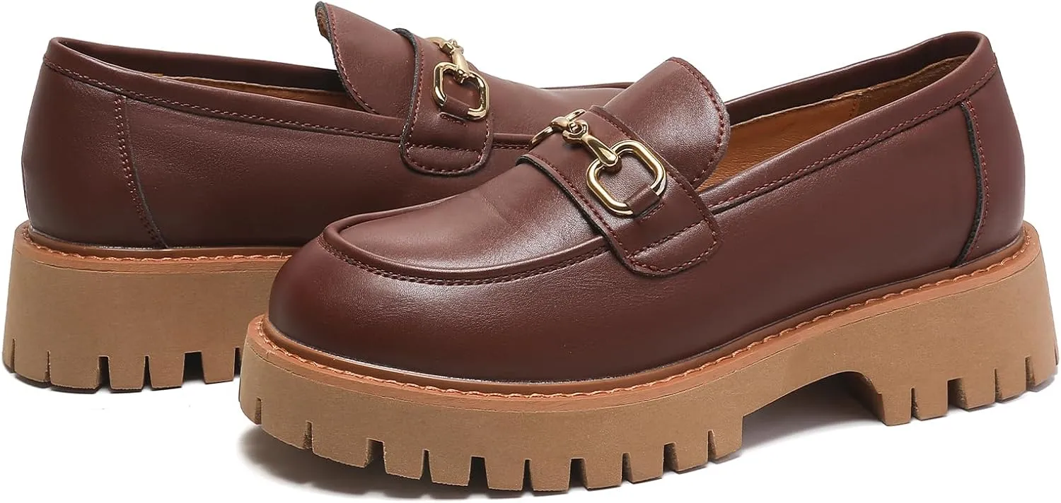Platform Loafers for Women Chunky Heel Lug Sole Loafers Slip ons Round Toe