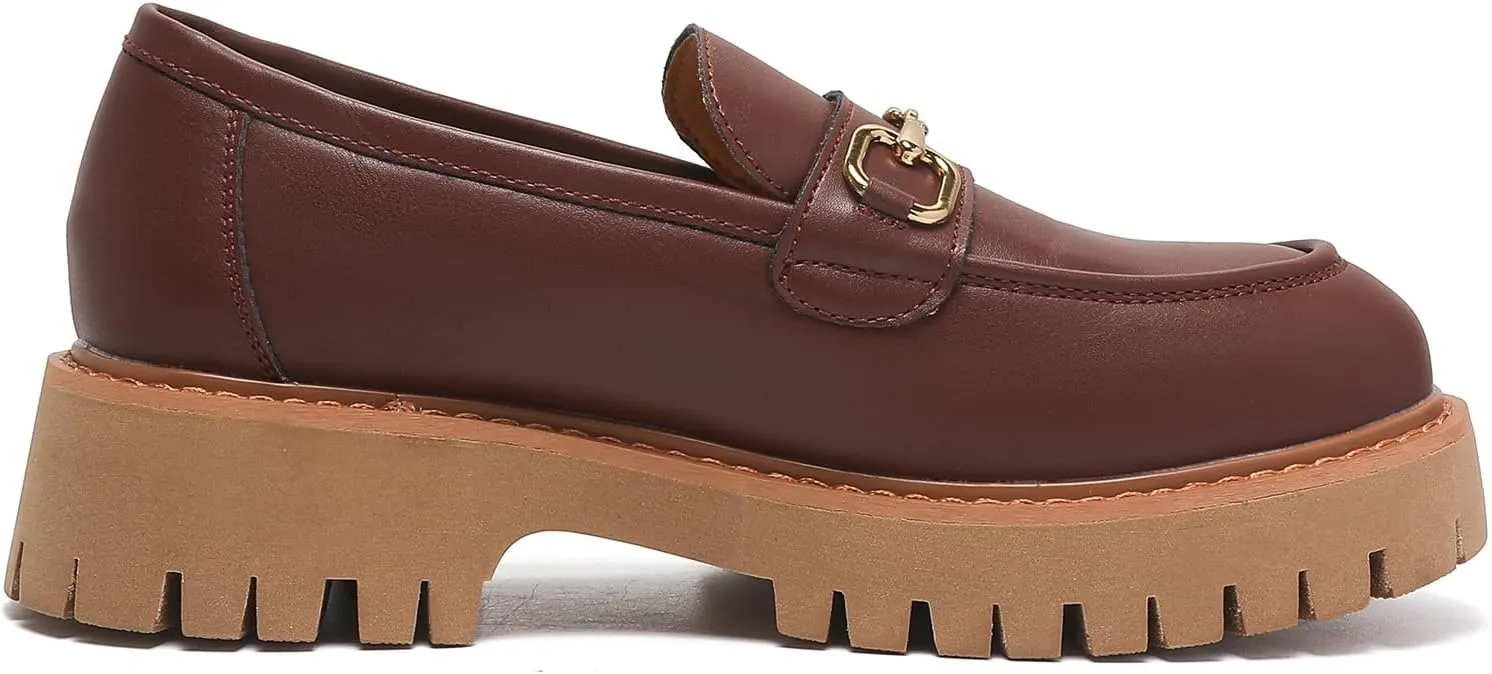 Platform Loafers for Women Chunky Heel Lug Sole Loafers Slip ons Round Toe