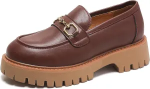 Platform Loafers for Women Chunky Heel Lug Sole Loafers Slip ons Round Toe