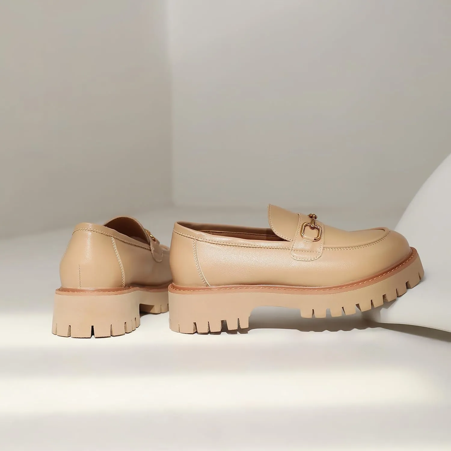 Platform Loafers for Women Chunky Heel Lug Sole Loafers Slip ons Round Toe