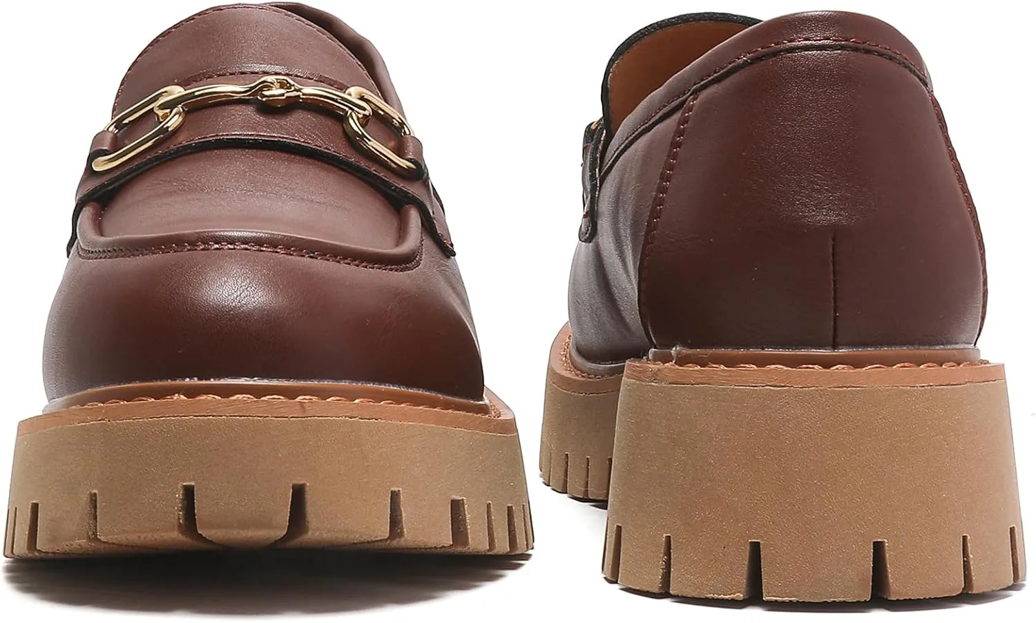 Platform Loafers for Women Chunky Heel Lug Sole Loafers Slip ons Round Toe