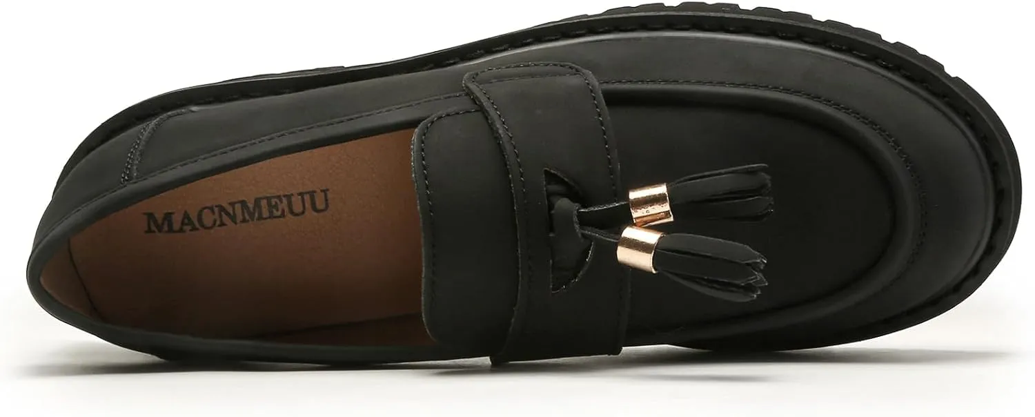 Platform Loafers for Women Patent Leather Loafers for Women Tassel Slip On Loafers Faux Leather