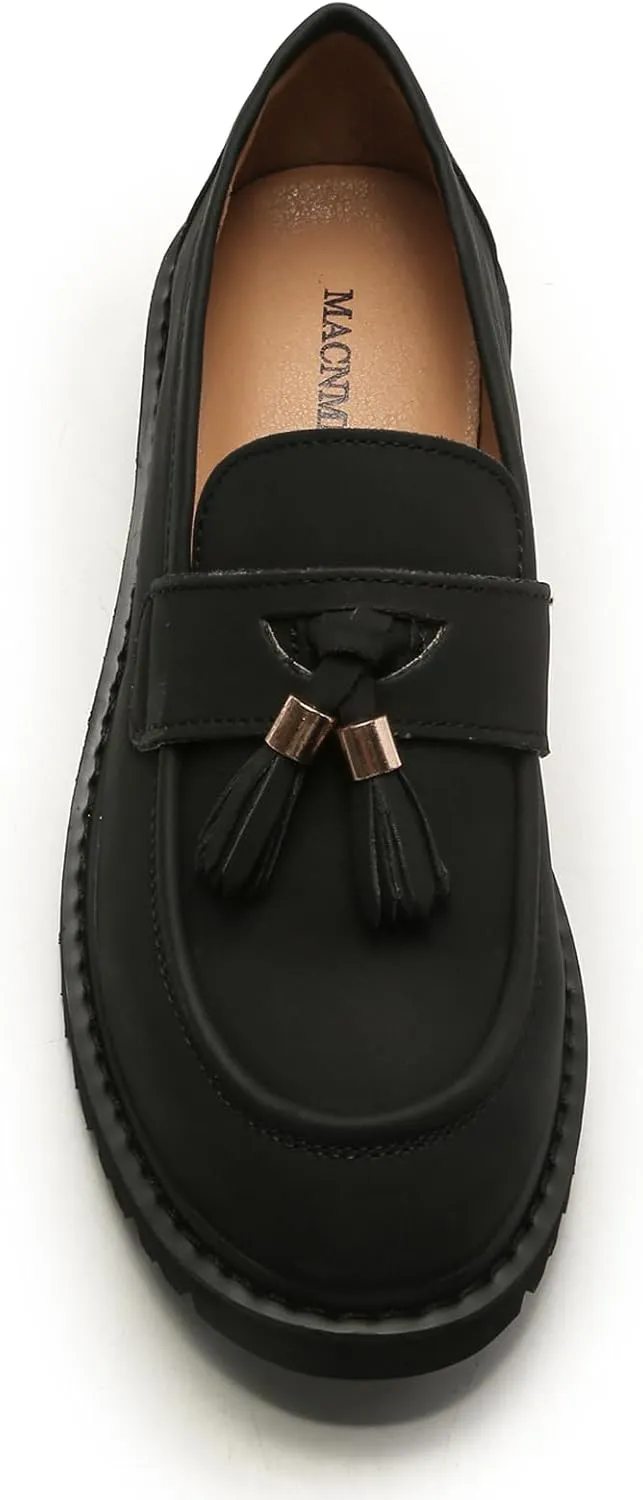 Platform Loafers for Women Patent Leather Loafers for Women Tassel Slip On Loafers Faux Leather