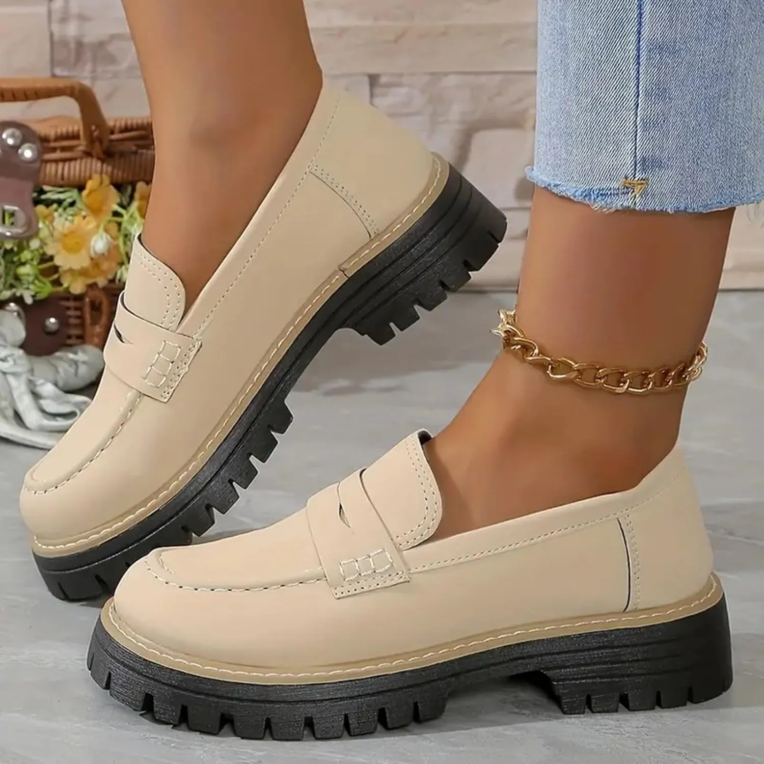 Platform Loafers for Women Suede Penny Loafer Comfort Driving Moccasins Casual Slip-Ons Flats Fashion Business Work Shoes