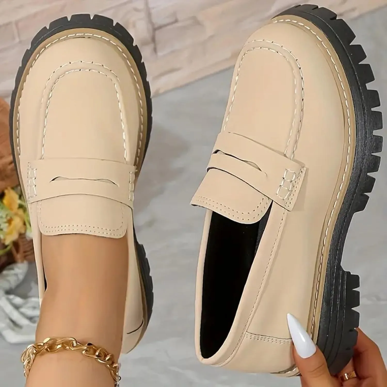 Platform Loafers for Women Suede Penny Loafer Comfort Driving Moccasins Casual Slip-Ons Flats Fashion Business Work Shoes