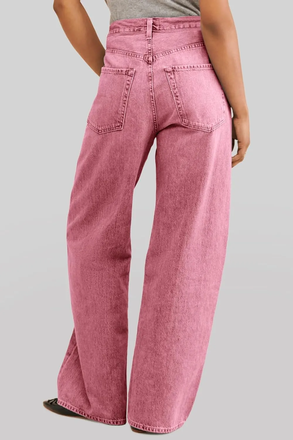 PLNOTME Womens Baggy Wide Leg Jeans Boyfriend Drawstring High Waisted Mom Denim Pants with Pockets