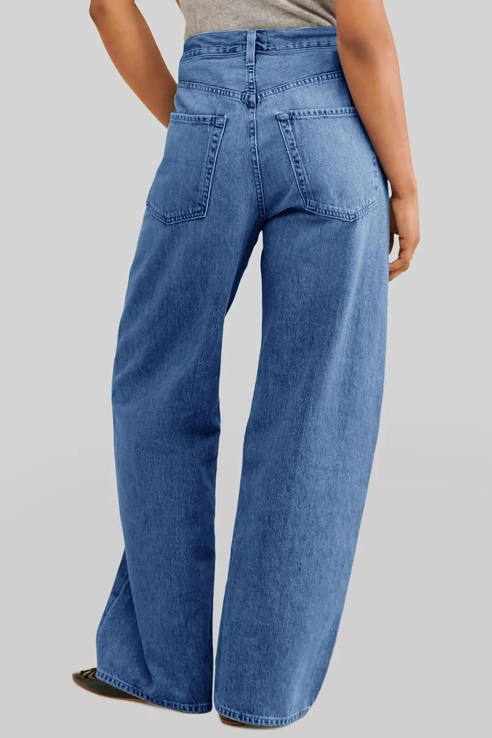PLNOTME Womens Baggy Wide Leg Jeans Boyfriend Drawstring High Waisted Mom Denim Pants with Pockets