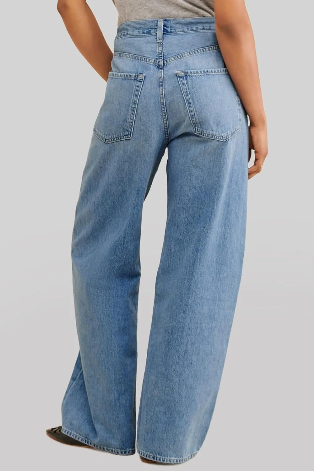 PLNOTME Womens Baggy Wide Leg Jeans Boyfriend Drawstring High Waisted Mom Denim Pants with Pockets