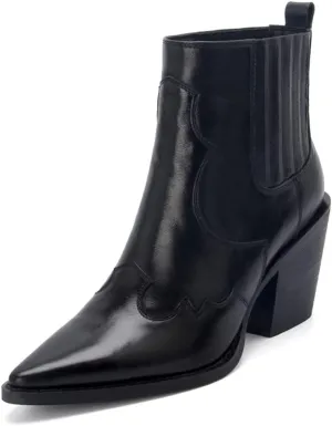 Pointed Toe Boots for Women Ankle Booties Mid Heel Thick Square Heel Slip On Western Boots